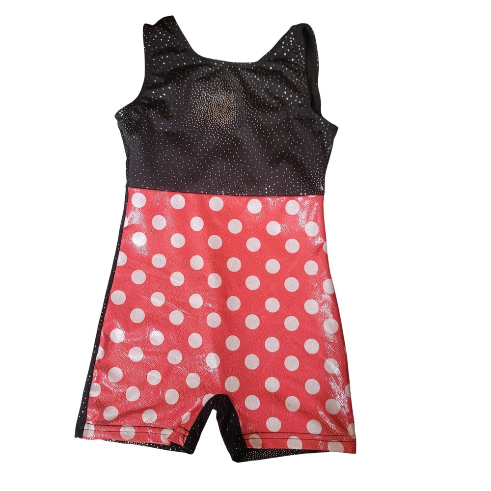 Disneycore Kids Black Glitter Red Polka Dot Gymnastics Leotard Unitard Sz 90/2T